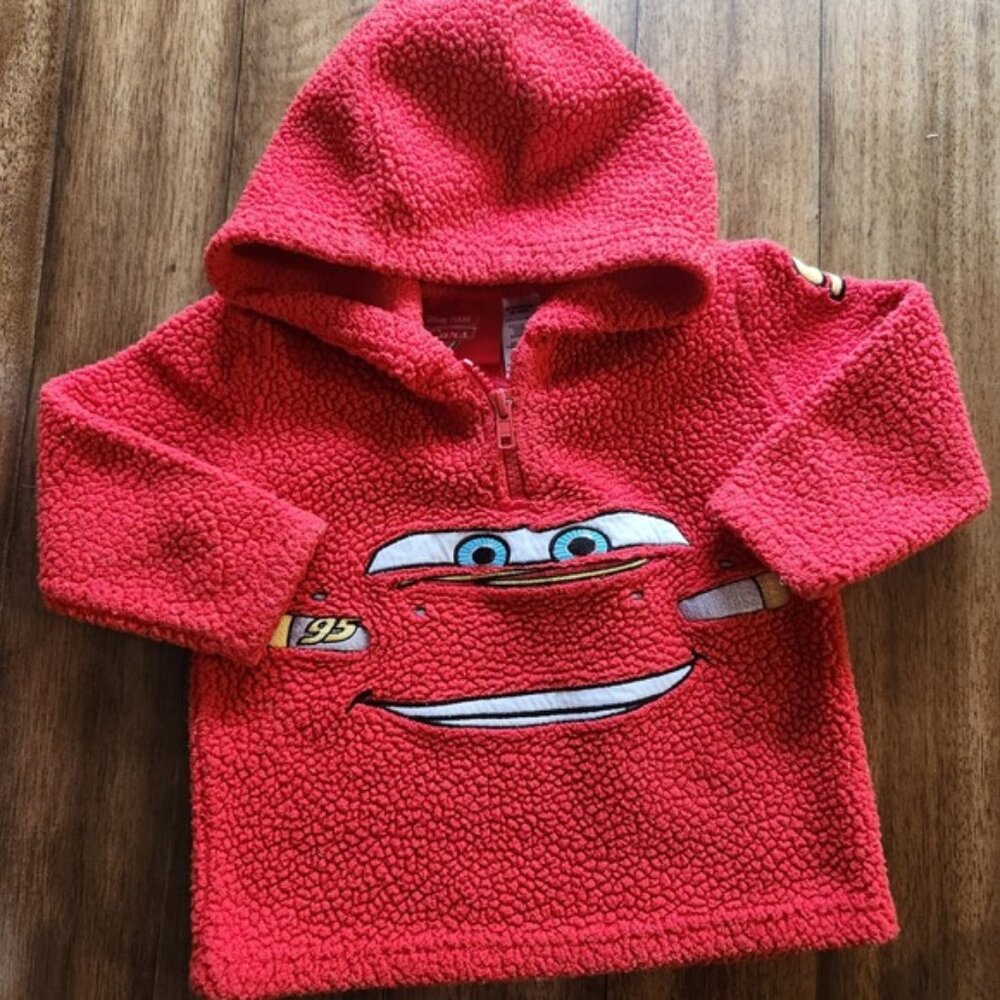 Red Hooded Kids Fleece Pullover - Lightning McQueen Design
